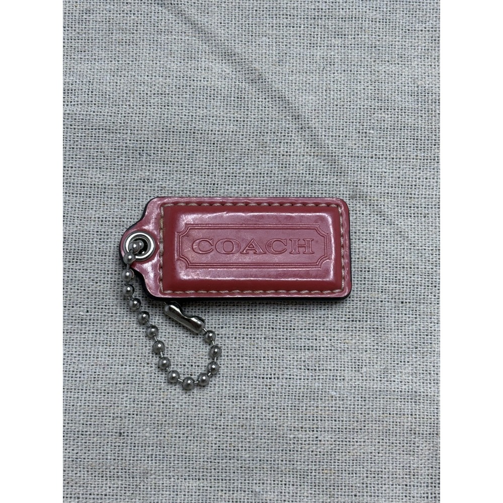 COACH 2.5" Hang Tag Fob Bag Charm Red Berry Leather, Silver Ball Chain